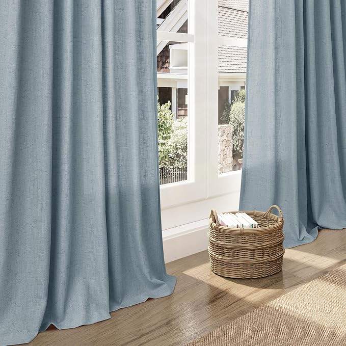 Light Blue Linen Curtains 80 Inches Long 2 Panels Set - Image 6