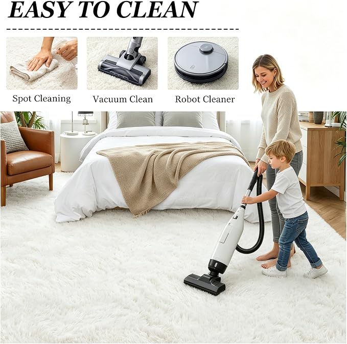 Area Rug Living Room Bedroom: 4x6 Fluffy Plush Shag Carpet Ivory | - Image 8