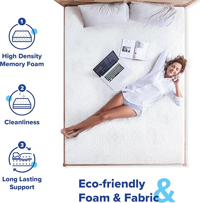 Olee Sleep Twin Mattress, 10 Inch Gel Memory Foam Mattress, Gel Infused for Comfort and Pressure Relief, CertiPUR-US Certified, Bed-in-a-Box, Medium Firm, Grey, Twin Size