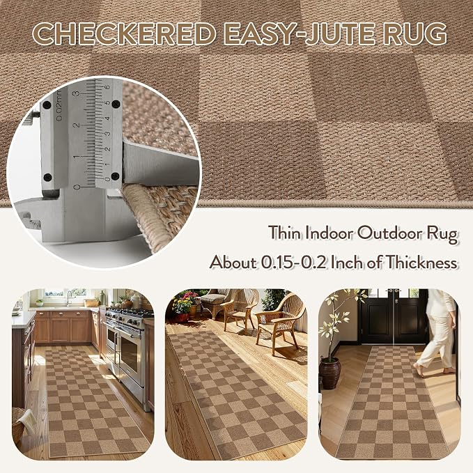 Lahome Checkered Easy Jute Kitchen Runner Rug, 2x8 Outdoor Rugs Washable | - Image 4