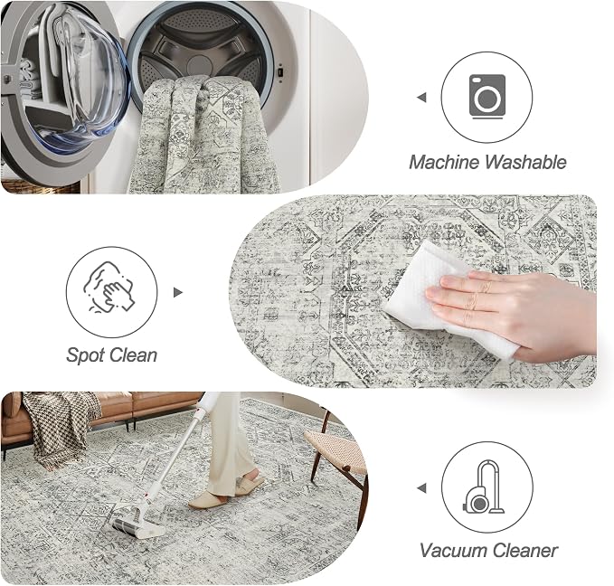 Soalmost 6x9 Area Rug for Living Room Washable Non-Slip Rugs Light Gray | - Image 4