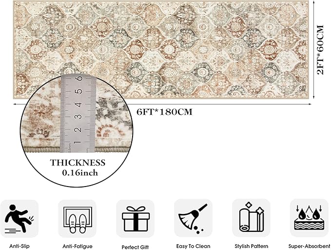 Lahome Moroccan Hallway Runner, 2x6 Kitchen Runner Rugs Non Skid Washable | - Image 2