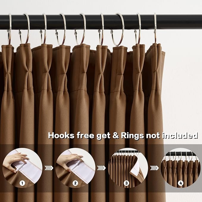 Cappuccino Brown Mocha Curtains 40x92 Inches Long 2 Panels Set, Pinch Pleated - Image 2