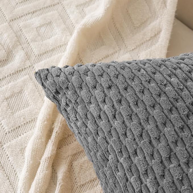 Set of 4 Dark Grey Decorative Throw Pillow Covers 12x20 Inch Corduroy Pillow - Image 2