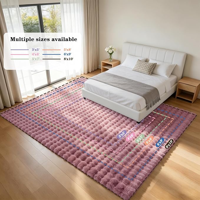 Dusty Rose Rabbit Plush Rug 8'x10', Fluffy Faux Fur Shaggy Area Rug - Image 9