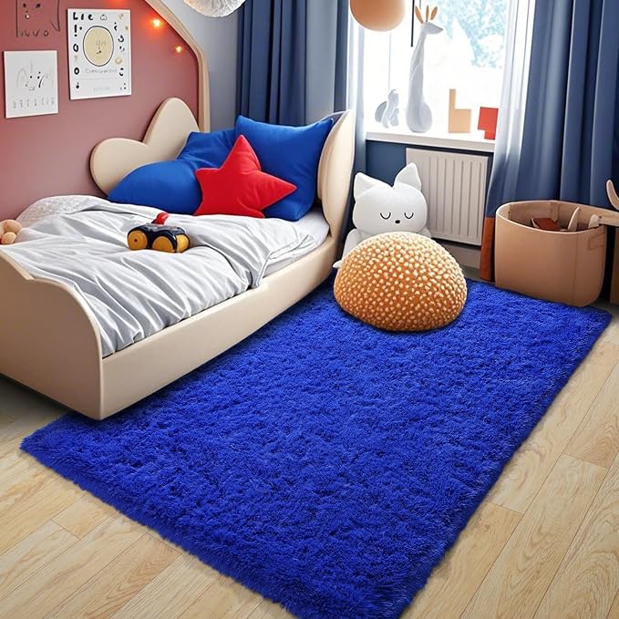 Pionblank Fluffy Area Rug for Bedroom 4x6, Indoor Plush Carpet, Royal Blue | by PIONBLANK