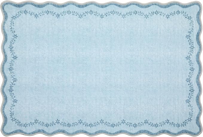 GarveeHome Scalloped Entryway Rug 2x3 Blue Washable Front Door Entry Rug | - Image 8