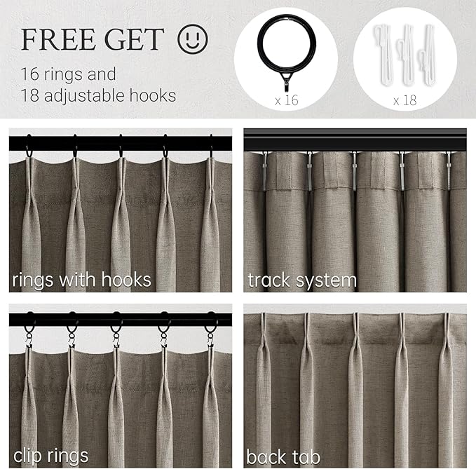 Topfinel 105 Inches Long Pinch Pleated Semi Sheer Curtains, Burlywood Blended - Image 3