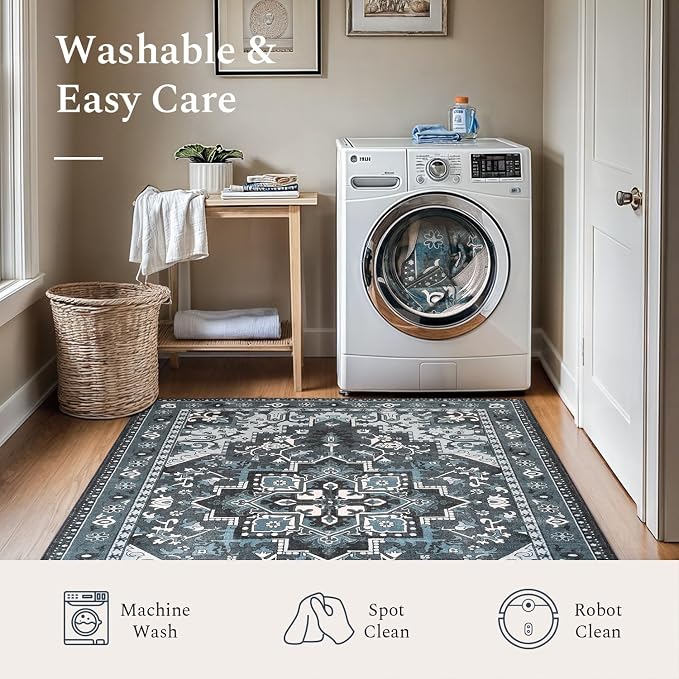 Rugflix 3x5 Entrance Rugs, Washable Dark Navy Blue Entry Small Rug | Machine - Image 7