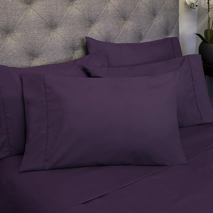Cal King Size Bed Sheets - 6 Piece 1500 Supreme Collection Fine Brushed Microfiber Deep Pocket California King Sheet Set Bedding - 2 Extra Pillow Cases, Great Value, California King, Purple