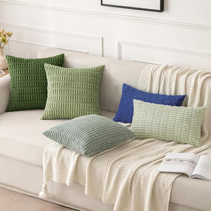 MIULEE Corduroy Decorative Throw Pillow Covers 18x18 Moss Green Pack of 2 | - Image 4