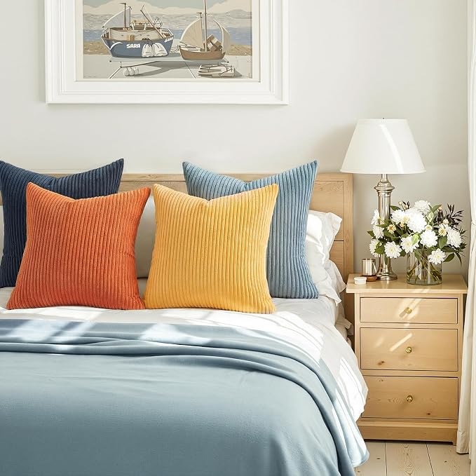 Topfinel 22x22 New Blue and Orange Boho Farmhouse Couch Throw Pillows - Image 4