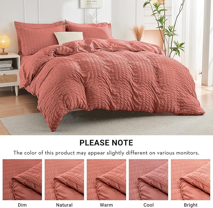 HYMOKEGE Coral Twin XL Comforter Set Seersucker 5 Pieces, All Season Luxury Bed in a Bag for Bedroom, Bedding Set with Comforter, Sheets, Pillowcase & Sham
