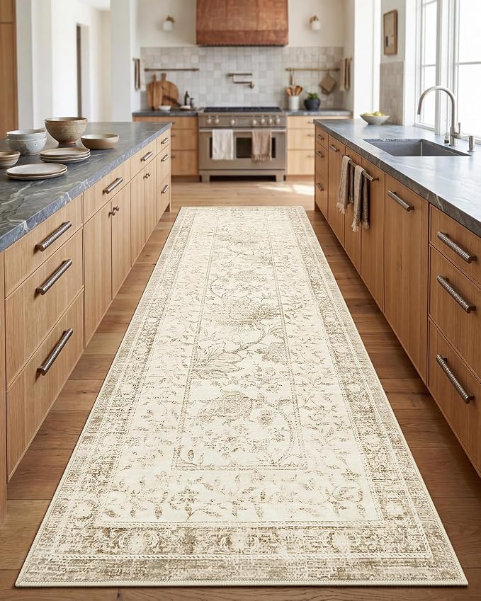 GarveeHome Vintage Beige Non-Slip Washable 2x6 Kitchen Runner Hallway Rug - Image 3