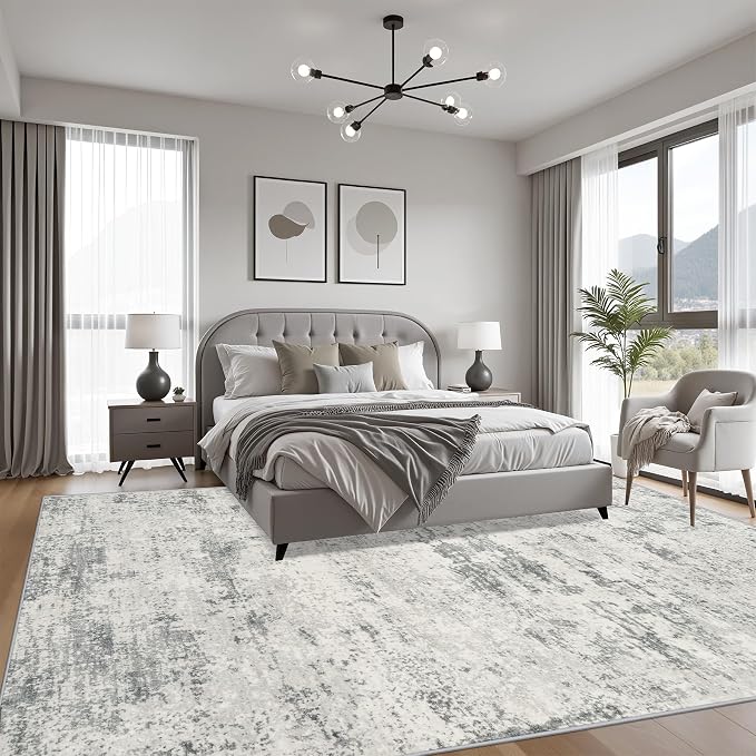 9x12 Area Rug Living Room: Modern Washable Indoor Soft Carpet Gray | - Image 3