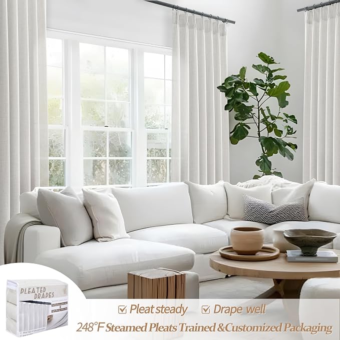 PleatedDrapes Linen Curtains 90 Inches Long 2 Panels Set, Light Filtering - Image 6