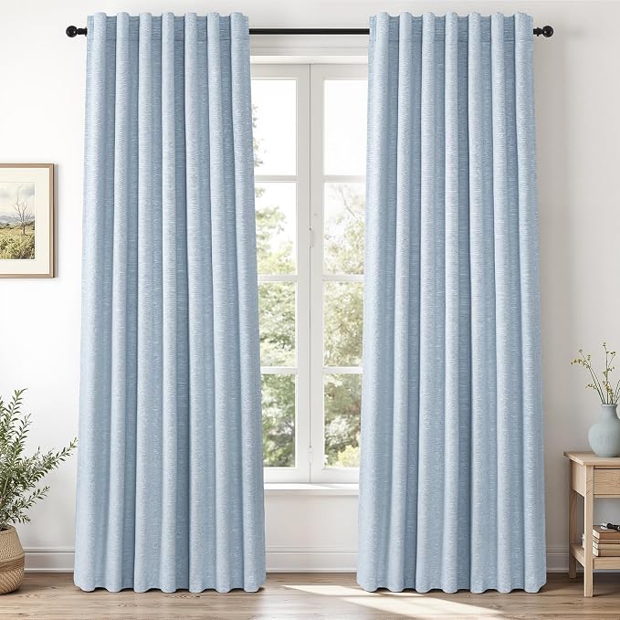 Light Blue 95 inch Bedroom Living Room Curtains 2 Panels 100% Blackout Linen by Topfinel