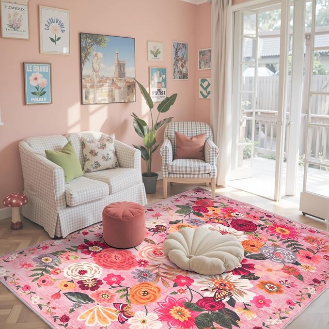 Pink Garden Floral Area Rug 3x5 - Image 5