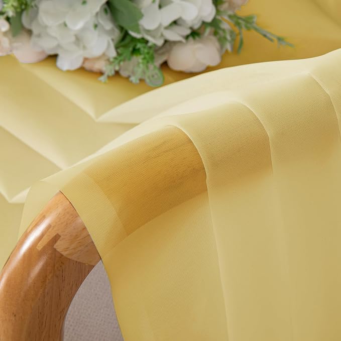 Yellow Sheer Curtains 54 Inch Length 2 Panels, Light Filtering Voile Curtain - Image 7