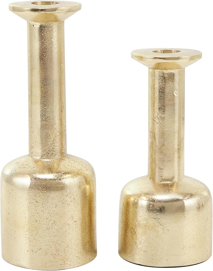 Deco 79 Aluminum Metal Decorative Candle Holder Candle Stand with Rounded Bases, Set of 2 Candlestick Holder 7", 8" H, Gold