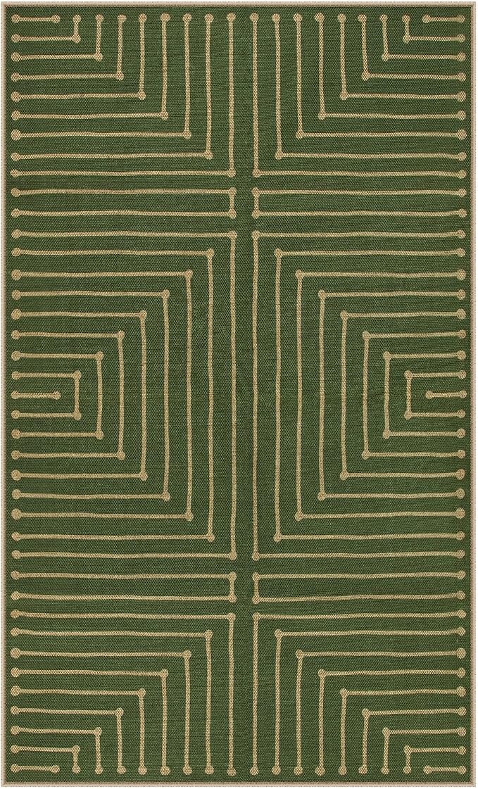 Lahome Green 3x5 Outdoor Rug for Entryway, Rhombus Easy Jute Frotn Porch Rug | - Image 7