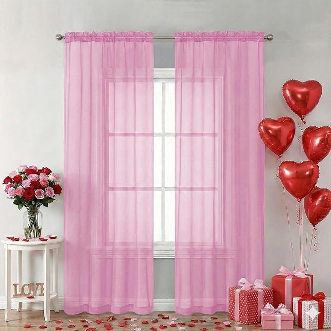 Chyhomenyc Pink Sheer Curtains 84 Inches Long by Chyhomenyc