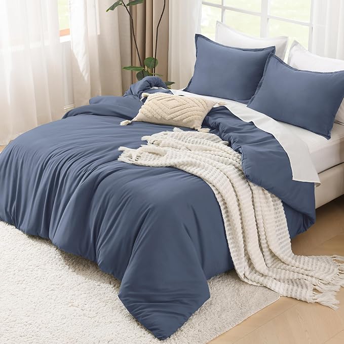 Litanika Comforters Bluish Grey California King Size, 3 Pieces Lightweight Solid Bedding Set & Collections, All Season Fluffy Bed Set (104x96In Comforter & 2 Pillowcases)