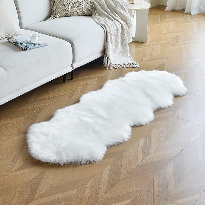 duduta White Faux Sheepskin Runner Rugs 2x6 ft, Fluffy Fur Couch Covers | Shag - Image 6