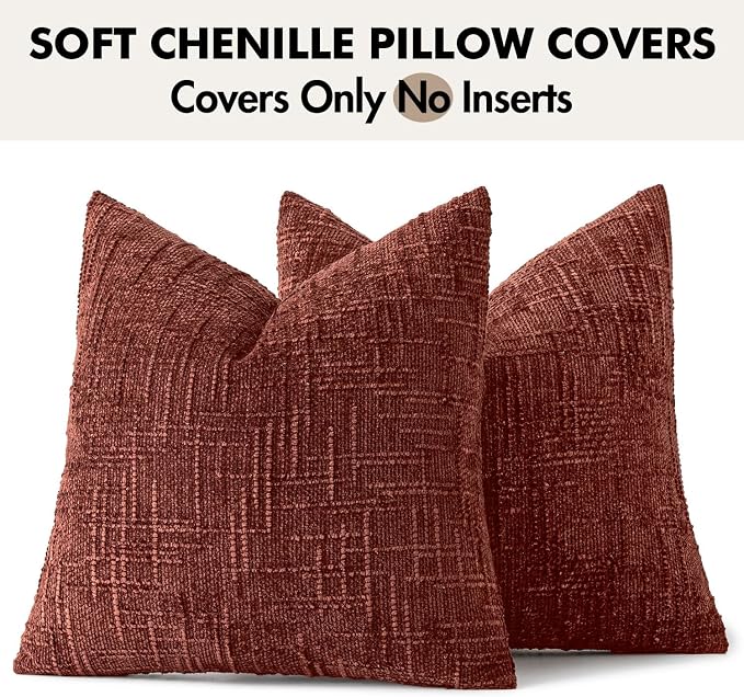 MIULEE Chenille Textured Fall Throw Pillow Covers Rust 20x20 Set of 2 | Slubby - Image 9
