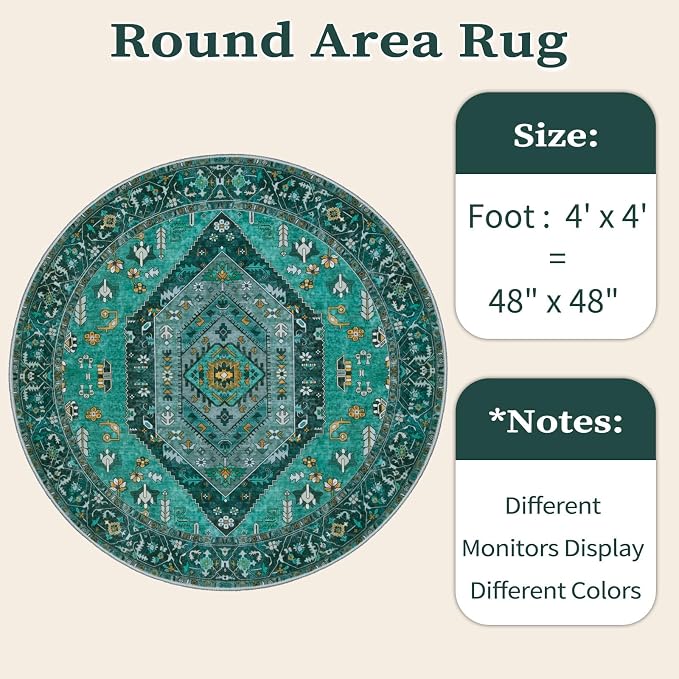 SERISSA 4ft Washable Non Slip Round Boho Area Rug - Image 6