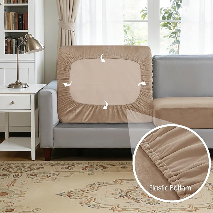 Hokway Velvet Couch Cushion Covers Water Resistant Seat Covers Stretch Sofa - Image 4