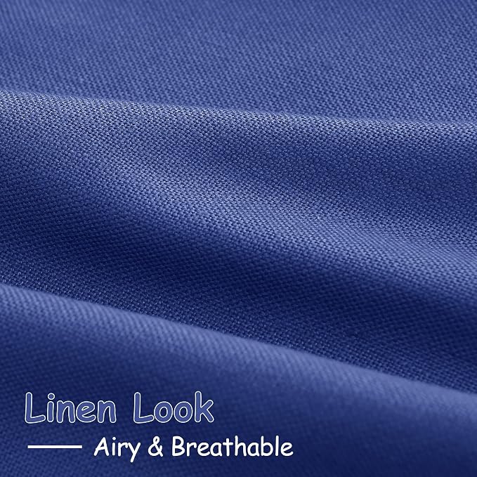 Classic Blue Linen Curtains Semi Sheer 96 Inches Long 2 Panels Set - Image 5