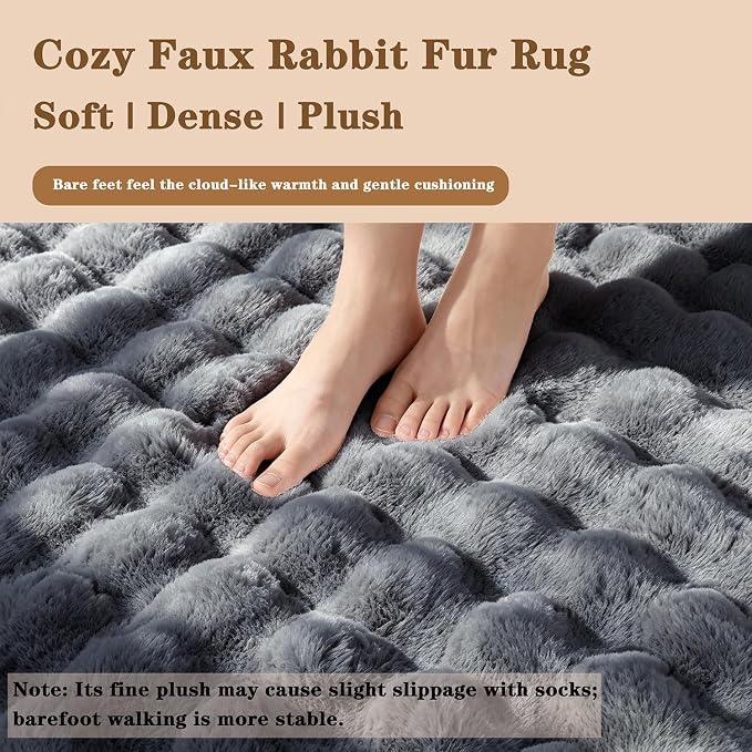Gray Rabbit Plush Rug 4'x6', Fluffy Shaggy Area Rug - Image 4