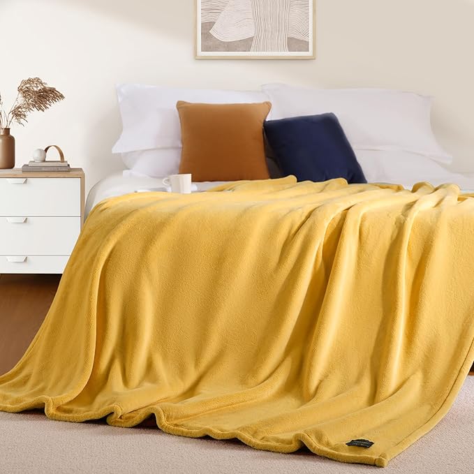 BEAUTEX Fleece Throw Blanket for Couch Sofa or Bed Throw Size, Soft Fuzzy Plush Blanket, Luxury Flannel Lap Blanket, Super Cozy and Comfy for All Seasons (Yellow, 50" x 60")