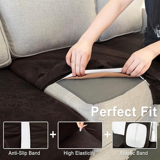 ANARACHON Leather Look Couch Cushion Covers Sofa Seat Slipcovers Sets Couches - Image 4