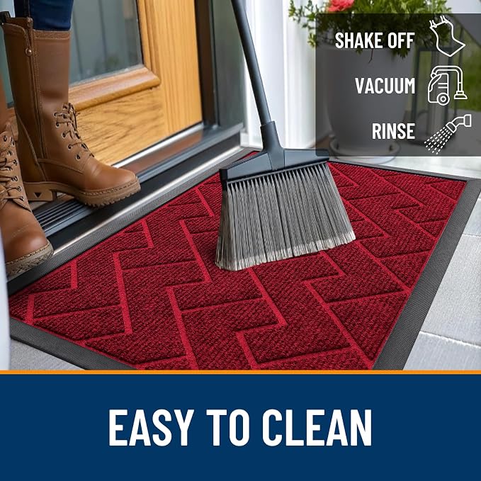OLANLY Front Door Mat Outside 47x23, All-Season Absorbent Rubber Doormat | Wine - Image 6