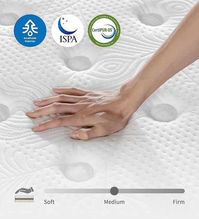 Full Size Mattresses,10 Inch Hybrid Full Mattress in a Box with Memory Foam & Individual Pocket Spring for Edge Support,Pressure Relief,Medium Firm White Full Mattress,CertiPUR-US.
