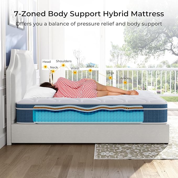 koorlian Twin XL Mattress, 10 Inch Hybrid Mattress Twin XL with Individual Pocket Springs and Pressure-Relieving Memory Foam, Breathable, Medium Firm Mattress in a Box 80"x39"x10"