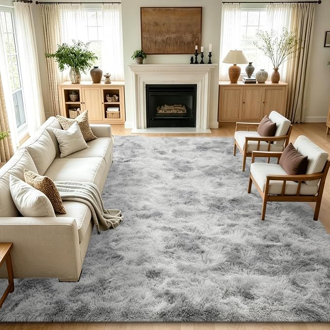 8x10 Extra Large Tie-Dyed Grey Fluffy Area Rug Non-Slip by ModernHomeDecor