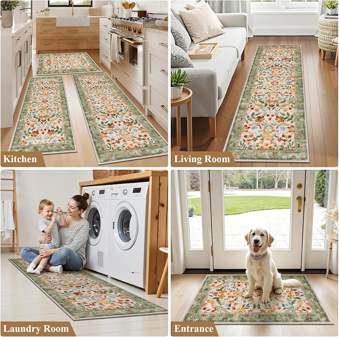 HEBE Boho Kitchen Rugs Set of 3, Non Slip Washable Kitchen Mats - Image 7
