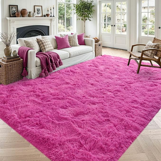 6x9 Large Hot Pink Fluffy Soft Area Rug Non-Slip by ModernHomeDecor