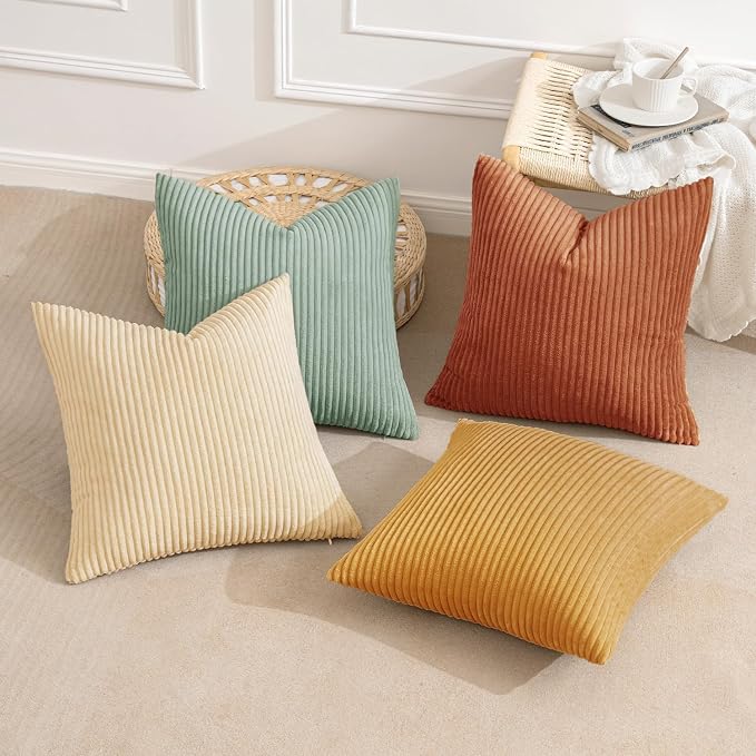 MIULEE Soft Corduroy Decorative Throw Pillow Covers Teal-Rust 20x20 | Set of 4 - Image 2