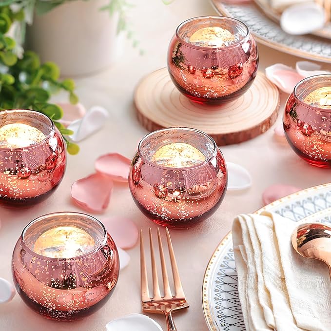 LAMORGIFT 36 Pcs Rose Gold Votive Candle Holders- Rose Gold Party Decorations for Wedding, Bridal Shower Decorations, Engagement, Sweet 16 Birthday Party Table Centerpieces, Mother's Day Decoration