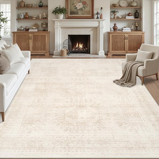 10x14 Area Rugs Living Room: Bedroom Neutral Washable Carpet Beige | Large - Image 8