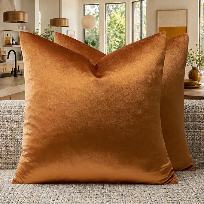 GIGIZAZA Orange Velvet Pillow Covers 18x18 Decorative Pillows Pack of 2 | Throw by GIGIZAZAFocusingonhomedecoration