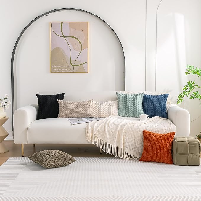 Set of 4 Neutral Decorative Throw Pillow Covers 26x26 Inch Corduroy Pillow - Image 8