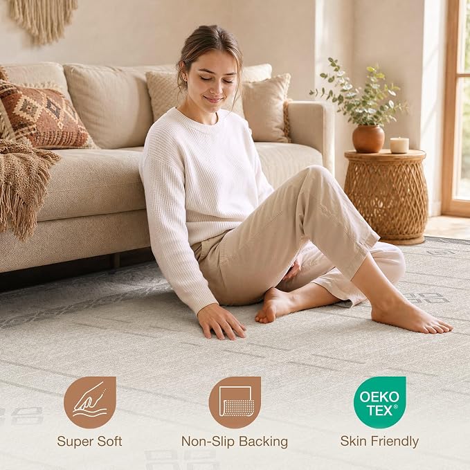 cotiled Boho 5x7 Area Rugs for Living Room: Soft Moroccan Washable Rug | Solve - Image 4