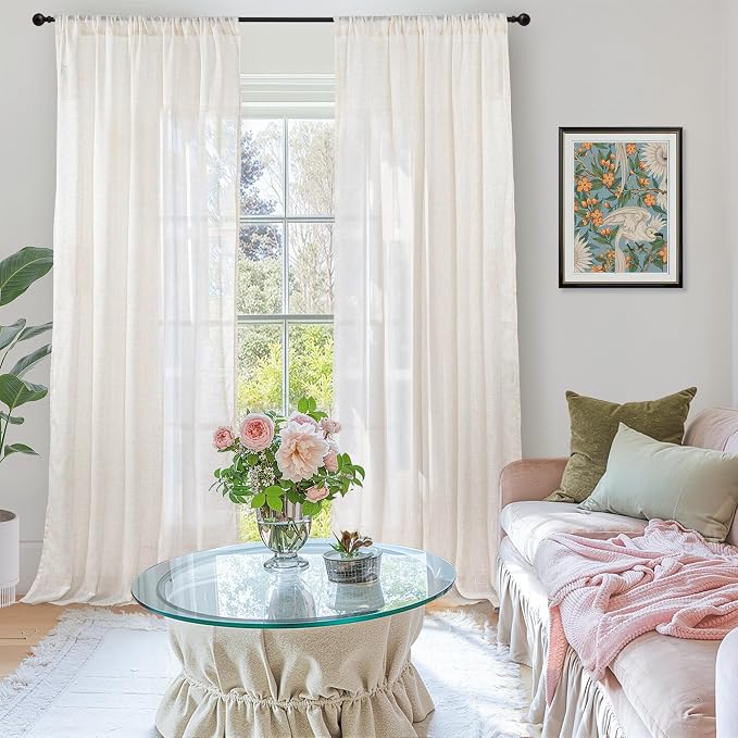 BGment Linen Sheer Curtains 96 Inches Long - Image 2