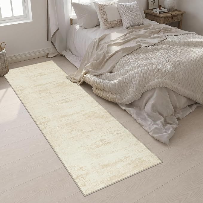 2.6x10 Washable Runner Rug:Modern Abstract Indoor Soft Carpet Beige | - Image 4