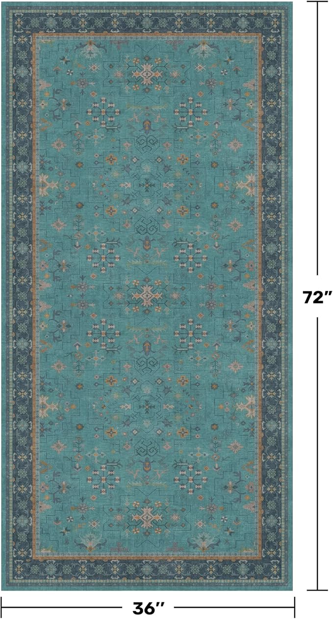 Teal 3x6 Wide Non Slip Kitchen Rug - Image 2